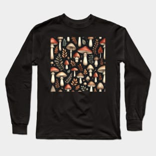 Dark Vintage Mushroom Pattern #3 Long Sleeve T-Shirt